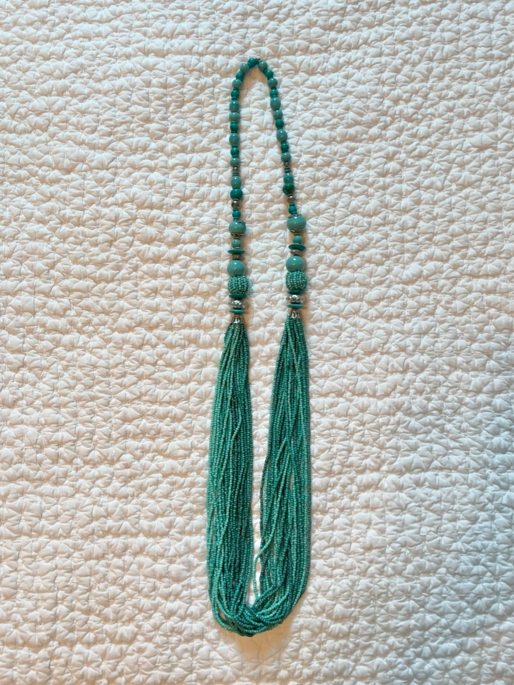 Sourced from Africa - Teal Multi-Strand Beaded Tassel Necklace - Women Jewelry